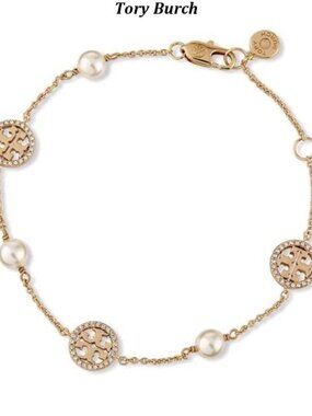 Tory Burch Miller Pearl Logo Bracelet